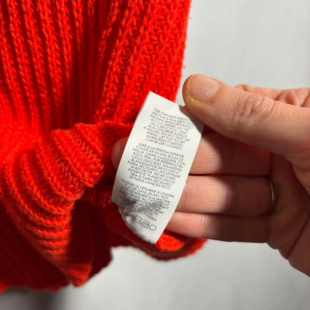 Orange Red Chunky Knit V Knit Slouchy Boxy Short Sleeve Sweater Top Oversized‎ S